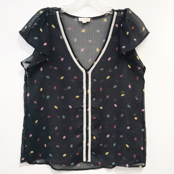 Masion Jules • Women’s‎ Sheer V-Neck Leaf Top Sz M - Picture 1 of 6